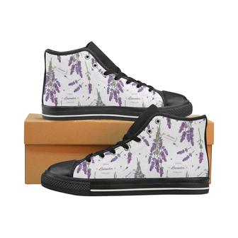 lavender flower design pattern Men's High Top Shoes Black - Monsterry