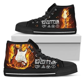 Led Zeppelin Sneakers Fire Guitar High Top Shoes Gift For Music Fan | Favorety