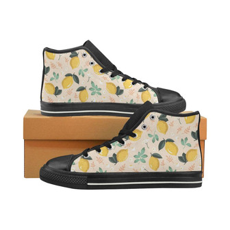 lemon flower leave pattern Men's High Top Shoes Black - Monsterry