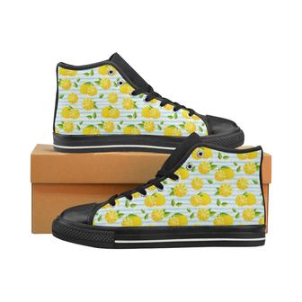 Lemon Pattern Stripe Background Men's High Top Shoes Black - Monsterry UK