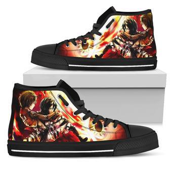 Levi And Mikasa Attack On Titan Sneakers High Top Shoes | Favorety