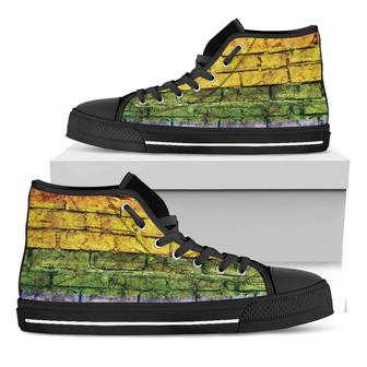 Lgbt Pride Rainbow Brick Wall Print Black High Top Shoes - Monsterry