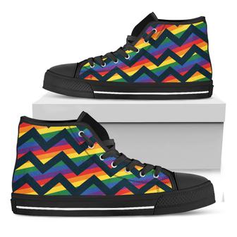 Lgbt Pride Rainbow Chevron Black High Top Shoes - Monsterry DE
