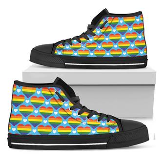 Lgbt Pride Rainbow Heart Black High Top Shoes - Monsterry