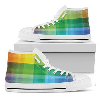 Lgbt Pride Rainbow Plaid White High Top Shoes - Monsterry CA
