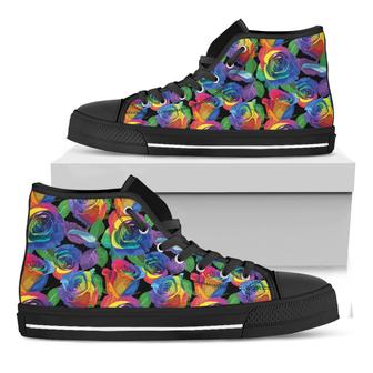 Lgbt Pride Rainbow Roses Black High Top Shoes - Monsterry AU