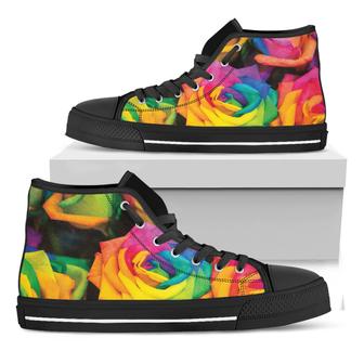 Lgbt Pride Rainbow Roses Print Black High Top Shoes - Monsterry