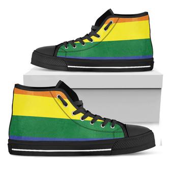 Lgbt Pride Rainbow Striped Print Black High Top Shoes - Monsterry