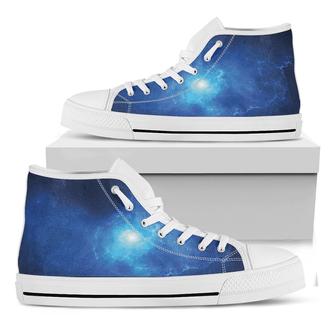 Light Blue Space Print White High Top Shoes - Monsterry