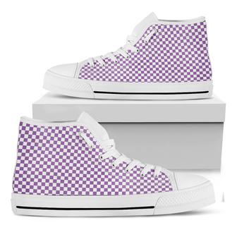Light Purple And White Checkered Print White High Top Shoes - Monsterry UK