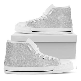 Light Silver Glitter Texture Print White High Top Shoes - Monsterry CA