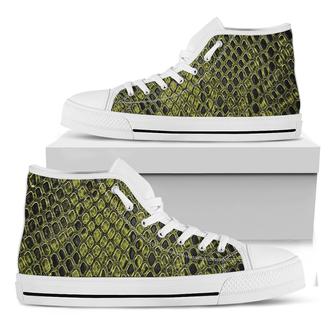 Lime Green And Black Snakeskin Print White High Top Shoes - Monsterry AU