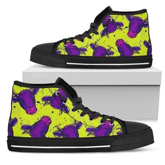 Lime Green And Purple Cow Men's High Top Shoes - Monsterry