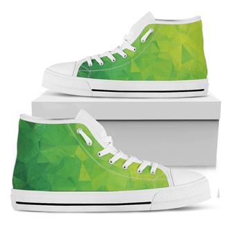 Lime Green Polygonal Geometric Print White High Top Shoes - Monsterry