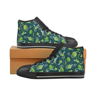 Lime ice flower pattern Men's High Top Shoes Black - Monsterry CA