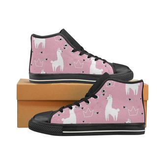 Llama Alpaca pink background Women's High Top Shoes Black - Monsterry DE