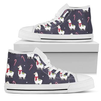 Llama With Candy Cane Themed Print Women High Top Shoes - Monsterry DE