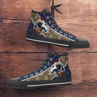 Los Angeles Rams Christmas Football Pattern Canvas High Top Shoes | Favorety