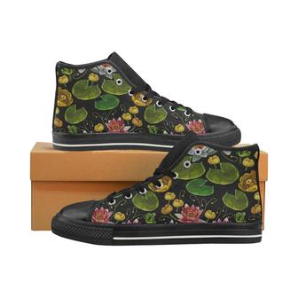 Lotus Waterlily Flower Pattern Background Men's High Top Shoes Black - Monsterry