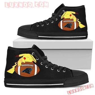 Love Pikachu Laying On Ball Carolina Panthers High Top Shoes Sport Sneakers | Favorety