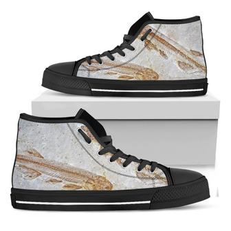 Lycoptera Fish Fossil Print Black High Top Shoes - Monsterry AU