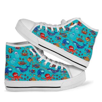 Manatee Whale Fish Octopus Men Women's High Top Shoes - Monsterry CA