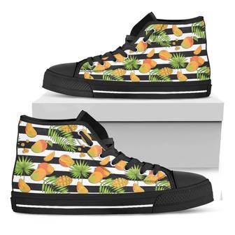 Mango Fruit Striped Pattern Print Black High Top Shoes | Favorety UK