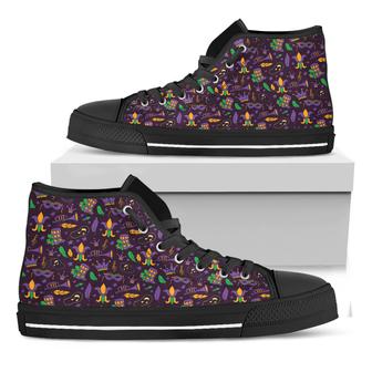 Mardi Gras Party Pattern Print Black High Top Shoes - Monsterry UK