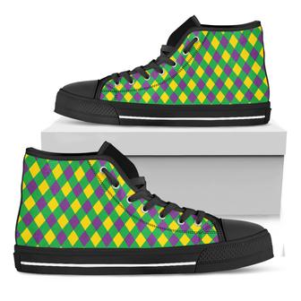 Mardi Gras Plaid Pattern Print Black High Top Shoes - Monsterry AU