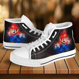 Mario Game Design Art For Fan Sneakers Black High Top Shoes For Men And Women - Monsterry DE