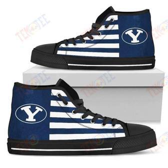 Mens Womens American Flag Byu Cougars High Top Shoes | Favorety