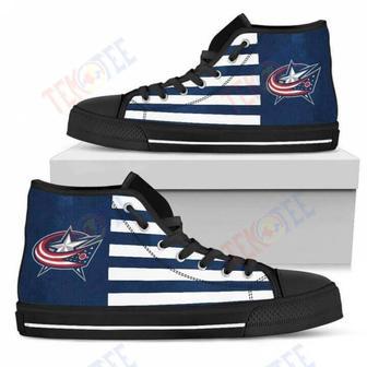 Mens Womens American Flag Columbus Blue Jackets High Top Shoes | Favorety AU