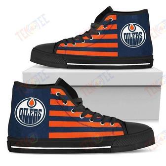 Mens Womens American Flag Edmonton Oilers High Top Shoes | Favorety