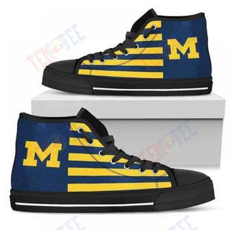 Mens Womens American Flag Michigan Wolverines High Top Shoes | Favorety CA