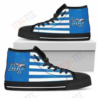 Mens Womens American Flag Middle Tennessee Blue Raiders High Top Shoes | Favorety
