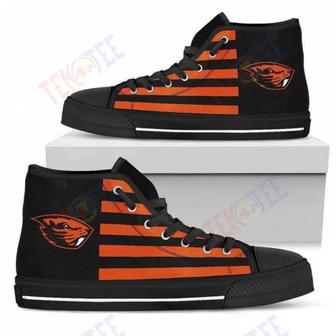 Mens Womens American Flag Oregon State Beavers High Top Shoes | Favorety