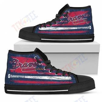 Mens Womens American Flag Vintage Baseball Atlanta Braves High Top Shoes | Favorety DE