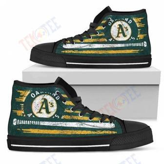 Mens Womens American Flag Vintage Baseball Oakland Athletics High Top Shoes | Favorety AU