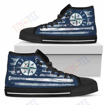 Mens Womens American Flag Vintage Baseball Seattle Mariners High Top Shoes | Favorety UK