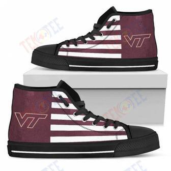 Mens Womens American Flag Virginia Tech Hokies High Top Shoes | Favorety UK