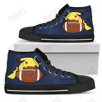 Mens Womens Atlanta Braves High Top Shoes Colorful Pikachu Laying On Balltop Quality | Favorety