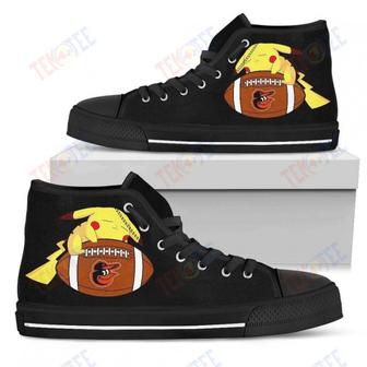 Mens Womens Baltimore Orioles High Top Shoes Beautiful Pikachu Laying On Balltop Quality | Favorety