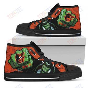 Mens Womens Baltimore Orioles Hulk Punch High Top Shoes Printable | Favorety