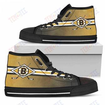 Mens Womens Boston Bruins High Top Shoes Double Stick Check Shoes | Favorety