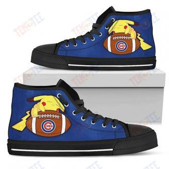 Mens Womens Chicago Cubs High Top Shoes Interesting Pikachu Laying On Balltop Quality | Favorety AU