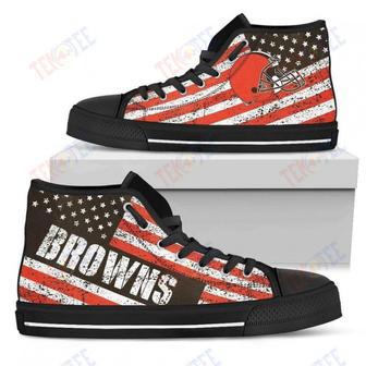 Mens Womens Cleveland Browns High Top Shoes America Flag Italic Vintage | Favorety AU