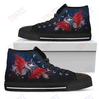 Mens Womens Columbus Blue Jackets High Top Shoes Angel Wings Printable | Favorety DE