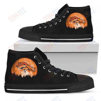 Mens Womens Denver Broncos High Top Shoes Halloween Orange Moon | Favorety