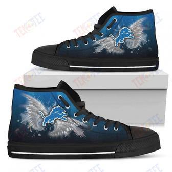 Mens Womens Detroit Lions High Top Shoes Angel Wings Printable | Favorety