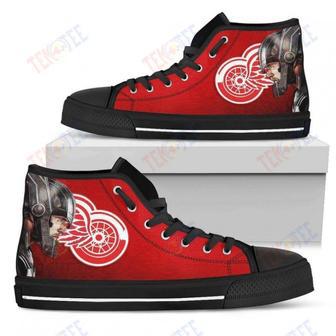 Mens Womens Detroit Red Wings High Top Shoes Thor Head Beside Shoes | Favorety AU